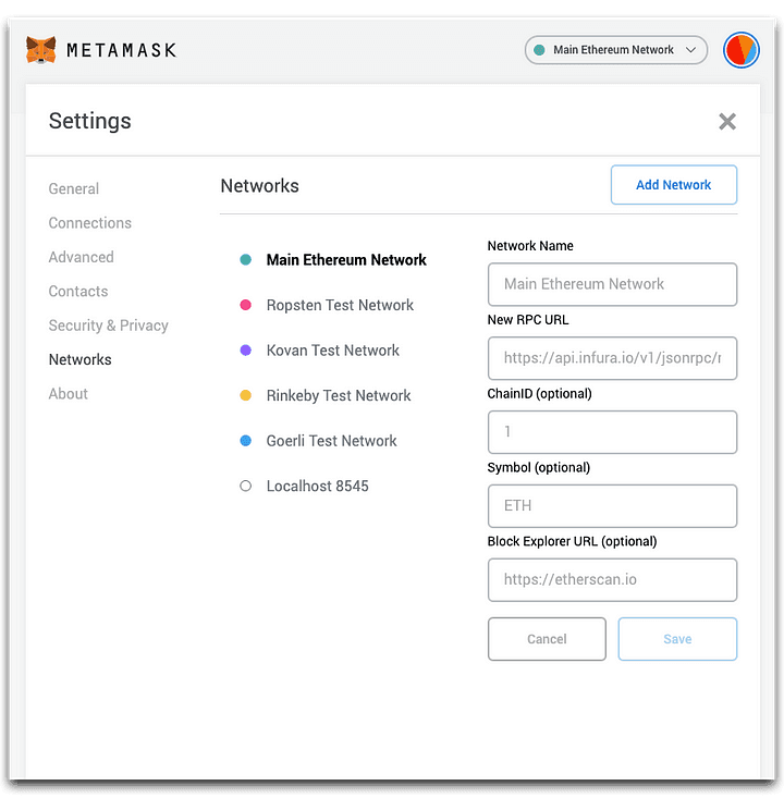 Connect to your own custom network